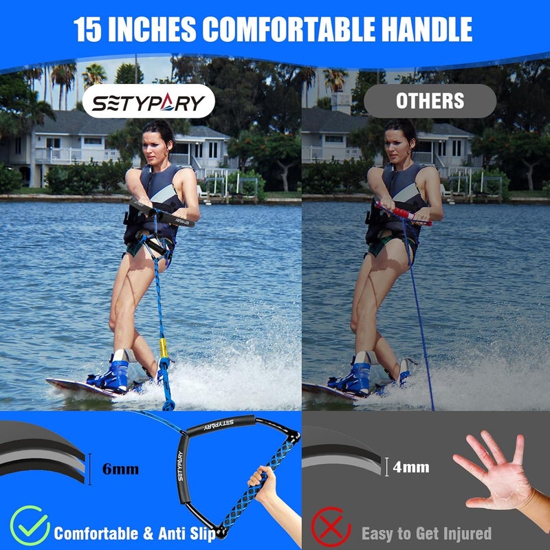 SETYPARY 75FT Wakeboard Rope and Handle, Floating Water Ski Rope for Watersports, 4 Sections Ski Ropes for Water Skiing, Kneeboarding, Wakeboarding - Image 3